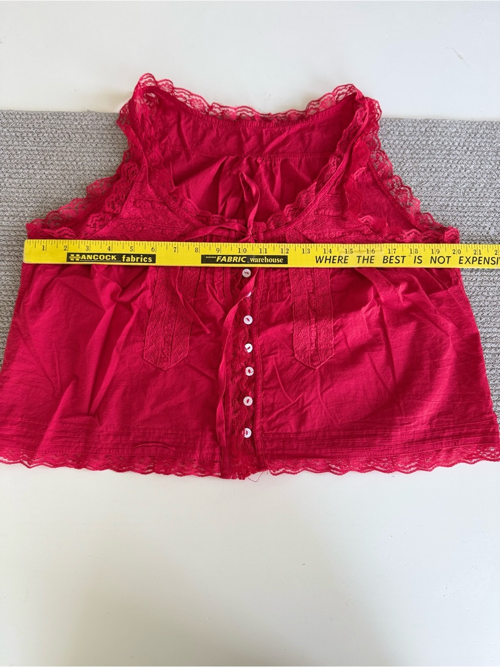 Vintage Red Cotton Lace-Trim Button Front Camisole Tank Top Size Large - Picture 7 of 9